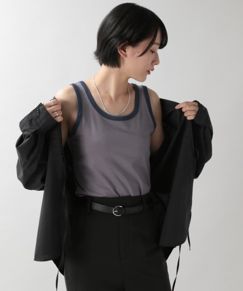 RAGEBLUE（レイジブルー）の「ベーシック無地/ボーダータンク/957732（タンクトップ・レディース・オフホワイト/ブラック/オレンジ系その他/キャメル/ライトブルー/グリーン/サックスブルー・FREE）」の5枚目の写真