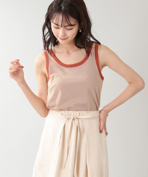 RAGEBLUE（レイジブルー）の「ベーシック無地/ボーダータンク/957732（タンクトップ・レディース・オフホワイト/ブラック/オレンジ系その他/キャメル/ライトブルー/グリーン/サックスブルー・FREE）」の12枚目の写真