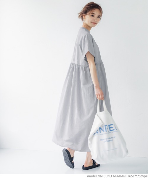 coca（coca）（コカ）の「ストライプギャザーワンピース（ワンピース・レディース・ストライプ・ONE SIZE）」の5枚目の写真