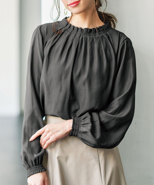 GeeRA(ジーラ)の「2WAY衿フリルブラウス(シャツ/ブラウス・レディース・ライトグレー/ネイビー/ピンク/チャコール/その他・X-LARGE/XX-LARGE/MEDIUM/LARGE/SMALL)」の3枚目の写真