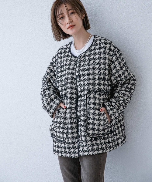 A part by（アパートバイ）の「ツイードノーカラージャケット　959133（ノーカラージャケット・レディース・ブラック系その他2/ブラック/オフホワイト/アイボリー・FREE）」の11枚目の写真