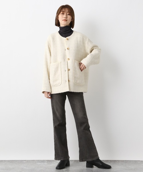 A part by（アパートバイ）の「ツイードノーカラージャケット　959133（ノーカラージャケット・レディース・ブラック系その他2/ブラック/オフホワイト/アイボリー・FREE）」の7枚目の写真