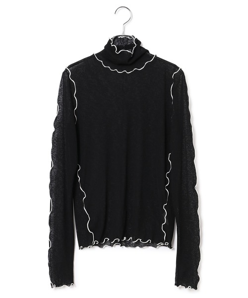 ADAM ET ROPE'（アダムエロペ）の「シアーテレコメローフリルタートル（Tシャツ/カットソー・レディース・ホワイト/ライトグレー/ブラック・FREE）」の9枚目の写真