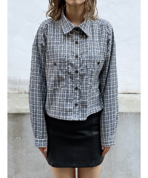 ENVYM(アンビー)の「クロップドSH(シャツ/ブラウス・レディース・ホワイト/チェック・FREE)」の6枚目の写真