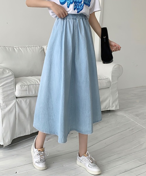 me+em select（ミームセレクト）の「★【 5COLOR 】センター切替ギャザーフレアロングスカート（スカート・レディース・ホワイト/ライトブルー/ブラック/ベージュ/ブルー・FREE）」の5枚目の写真
