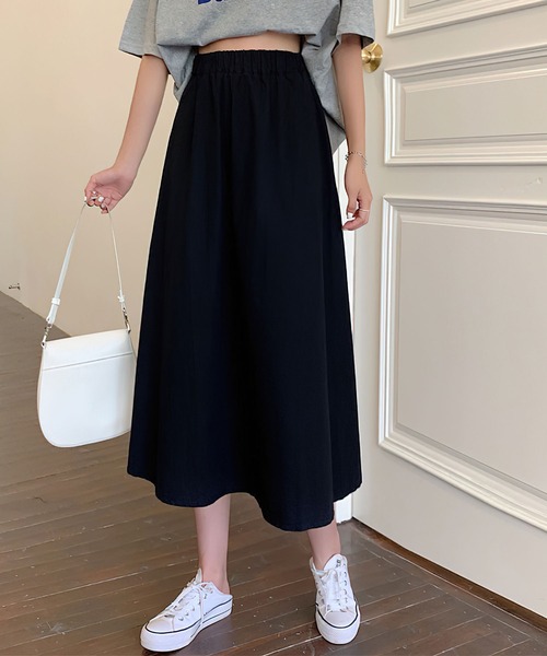 me+em select（ミームセレクト）の「★【 5COLOR 】センター切替ギャザーフレアロングスカート（スカート・レディース・ホワイト/ライトブルー/ブラック/ベージュ/ブルー・FREE）」の3枚目の写真