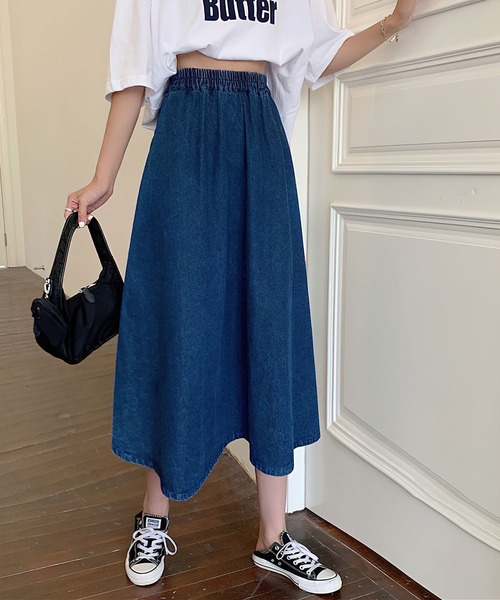 me+em select（ミームセレクト）の「★【 5COLOR 】センター切替ギャザーフレアロングスカート（スカート・レディース・ホワイト/ライトブルー/ブラック/ベージュ/ブルー・FREE）」の10枚目の写真