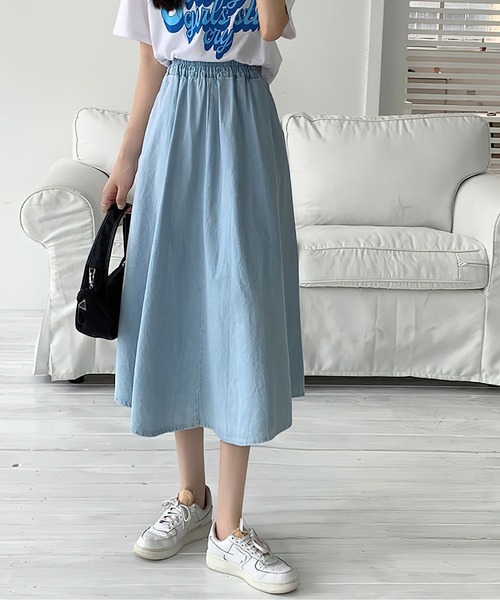 me+em select（ミームセレクト）の「★【 5COLOR 】センター切替ギャザーフレアロングスカート（スカート・レディース・ホワイト/ライトブルー/ブラック/ベージュ/ブルー・FREE）」の20枚目の写真