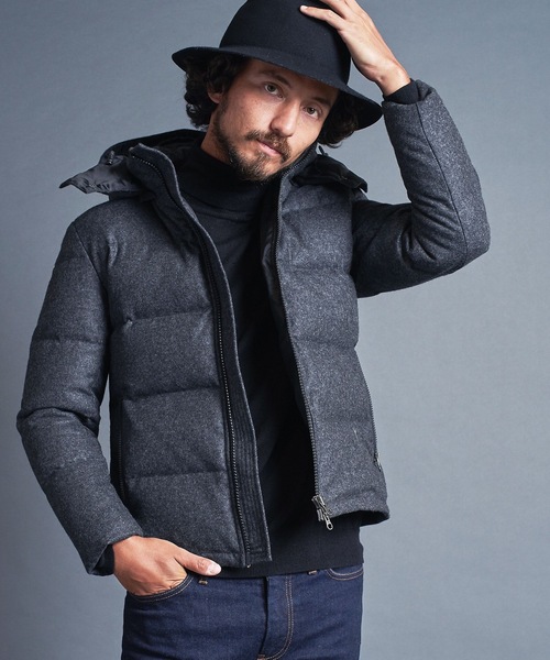 Magine（マージン）の「WOOL FLANNEL STAND HOOD DOWN JKT ウールフランネル スタンド フード ダウンジャケット（ダウンジャケット/コート・メンズ・ブラック/ネイビー/チャコールグレー・44/46/48）」の3枚目の写真