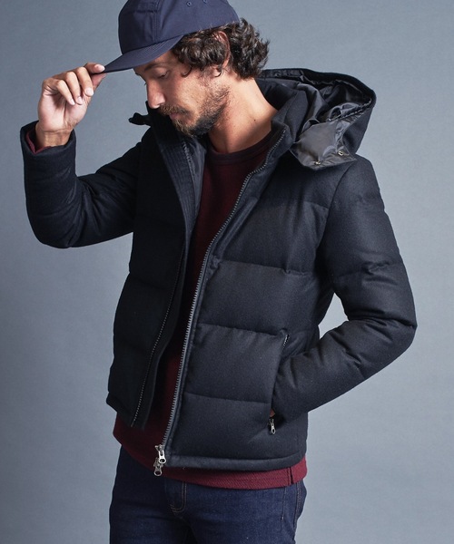 Magine（マージン）の「WOOL FLANNEL STAND HOOD DOWN JKT ウールフランネル スタンド フード ダウンジャケット（ダウンジャケット/コート・メンズ・ブラック/ネイビー/チャコールグレー・44/46/48）」の6枚目の写真