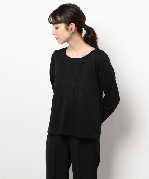 Samansa Mos2(サマンサ モスモス)の「ラウンド切替レースカットソー(Tシャツ/カットソー・レディース・ブラック/オフホワイト/ベージュ・フリ-)」の2枚目の写真