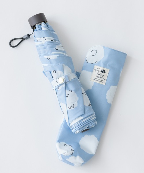 KATHARINE ROSS(キャサリンロス)の「【KATHARINE ROSS】nifty colors ふわふわポメラニアンドット折りたたみ雨傘 WEB限定(折りたたみ傘・レディース・グレー/ライトブルー・MEDIUM)」の1枚目の写真