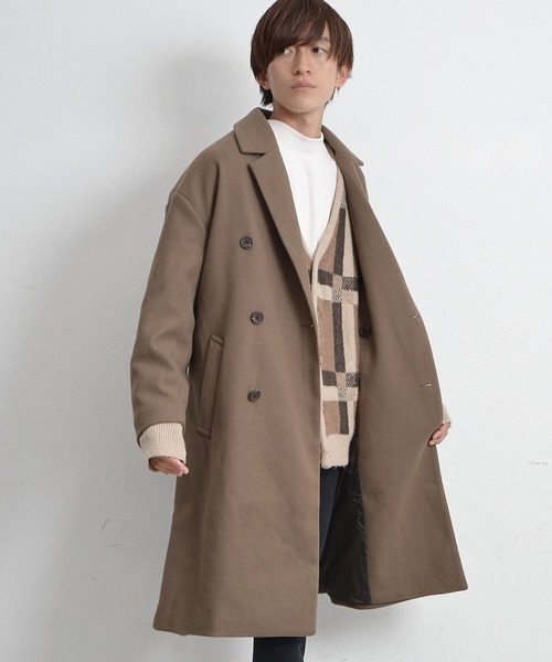 MinoriTY（マイノリティ）の「オーバーサイズ ロングコート ウールライク Wタイプ チェスターコート（チェスターコート・メンズ・グレー系その他2/ブラウン系その他/ブルー系その他/グレー系その他/ブラック・M/L）」の3枚目の写真