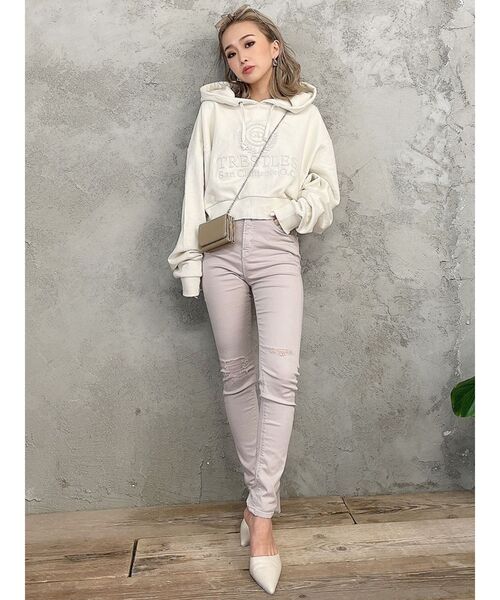 GYDA（ジェイダ）の「ハイウエストカラーダメージスキニーパンツ（その他パンツ・レディース・アイボリー/ブラック・X-SMALL/SMALL/MEDIUM）」の3枚目の写真