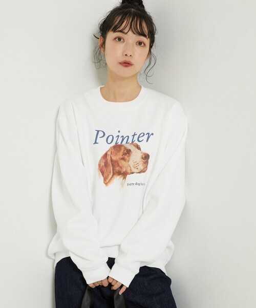 FREAK'S STORE(フリークスストア)の「Dog Pointer Art Sweat Shirt/ポインタードッグプリントスウェット(犬スウェット)(スウェット・レディース・ホワイト/ライトグレー・フリ-)」の7枚目の写真