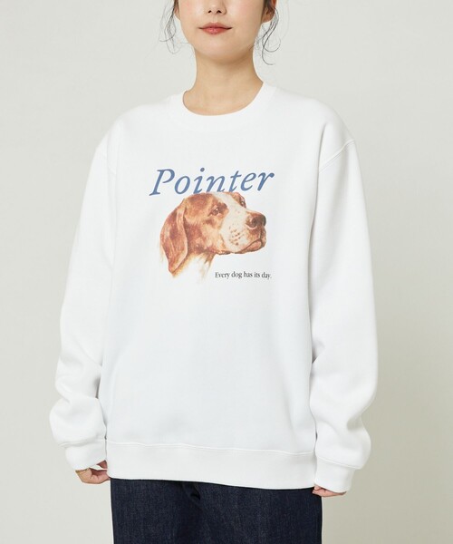 FREAK'S STORE(フリークスストア)の「Dog Pointer Art Sweat Shirt/ポインタードッグプリントスウェット(犬スウェット)(スウェット・レディース・ホワイト/ライトグレー・フリ-)」の5枚目の写真