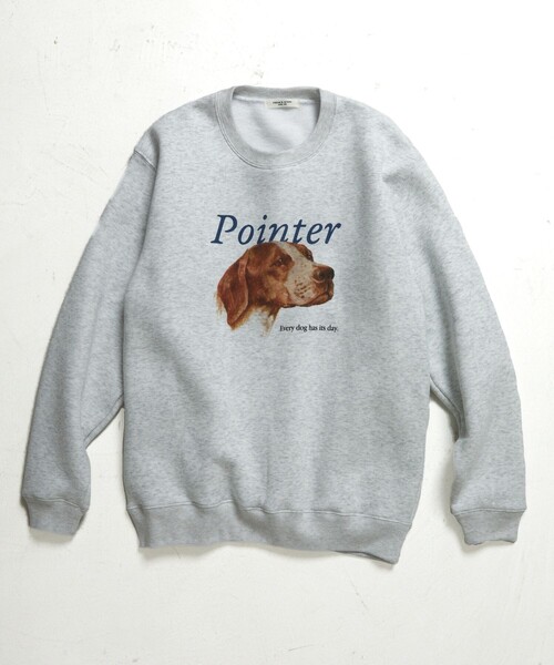FREAK'S STORE(フリークスストア)の「Dog Pointer Art Sweat Shirt/ポインタードッグプリントスウェット(犬スウェット)(スウェット・レディース・ホワイト/ライトグレー・フリ-)」の4枚目の写真