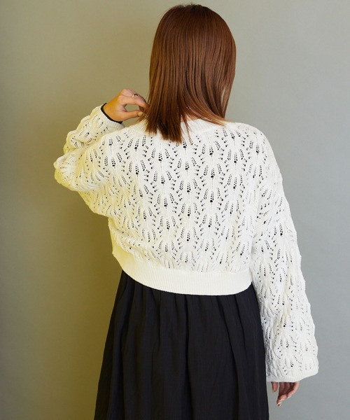 byYOUANCE（バイユアンス）の「透かし編みショートニット（ニット/セーター・レディース・サックスブルー/ブラック/ホワイト・FREE）」の7枚目の写真