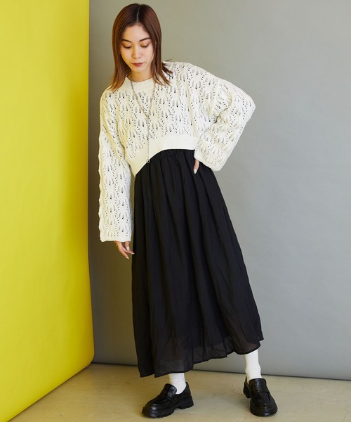 byYOUANCE（バイユアンス）の「透かし編みショートニット（ニット/セーター・レディース・サックスブルー/ブラック/ホワイト・FREE）」の8枚目の写真