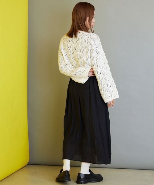 byYOUANCE（バイユアンス）の「透かし編みショートニット（ニット/セーター・レディース・サックスブルー/ブラック/ホワイト・FREE）」の9枚目の写真