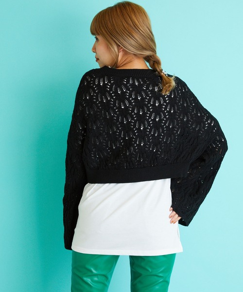 byYOUANCE（バイユアンス）の「透かし編みショートニット（ニット/セーター・レディース・サックスブルー/ブラック/ホワイト・FREE）」の13枚目の写真