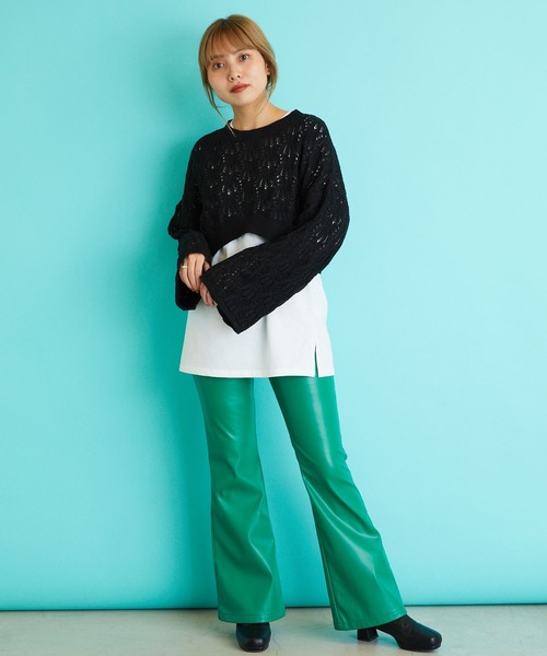 byYOUANCE（バイユアンス）の「透かし編みショートニット（ニット/セーター・レディース・サックスブルー/ブラック/ホワイト・FREE）」の14枚目の写真