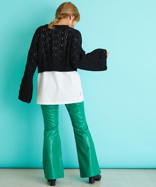 byYOUANCE（バイユアンス）の「透かし編みショートニット（ニット/セーター・レディース・サックスブルー/ブラック/ホワイト・FREE）」の15枚目の写真