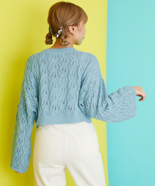 byYOUANCE（バイユアンス）の「透かし編みショートニット（ニット/セーター・レディース・サックスブルー/ブラック/ホワイト・FREE）」の19枚目の写真