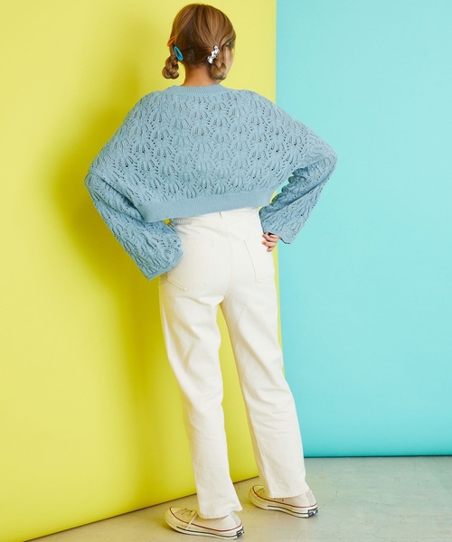 byYOUANCE（バイユアンス）の「透かし編みショートニット（ニット/セーター・レディース・サックスブルー/ブラック/ホワイト・FREE）」の21枚目の写真