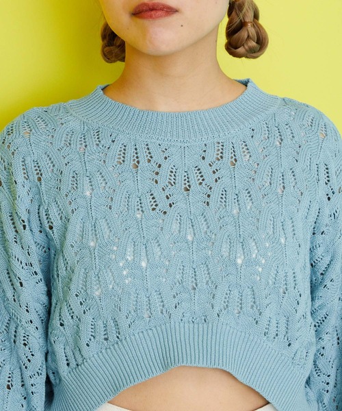 byYOUANCE（バイユアンス）の「透かし編みショートニット（ニット/セーター・レディース・サックスブルー/ブラック/ホワイト・FREE）」の22枚目の写真