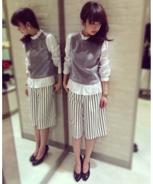 LIMITLESS LUXURY（リミットレスラグジュアリー）の「ストライプミディタケパンツ。（その他パンツ・レディース・ホワイト/ネイビー・38/36）」の15枚目の写真