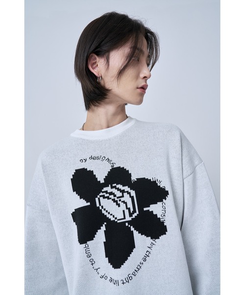 OY(オーワイ)の「『OY/オーワイ』PIXEL LOGO KNIT/ピクセルロゴ ニットソー(ニット/セーター・メンズ・ホワイト/ブラック・FREE)」の3枚目の写真