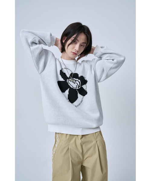 OY(オーワイ)の「『OY/オーワイ』PIXEL LOGO KNIT/ピクセルロゴ ニットソー(ニット/セーター・メンズ・ホワイト/ブラック・FREE)」の4枚目の写真