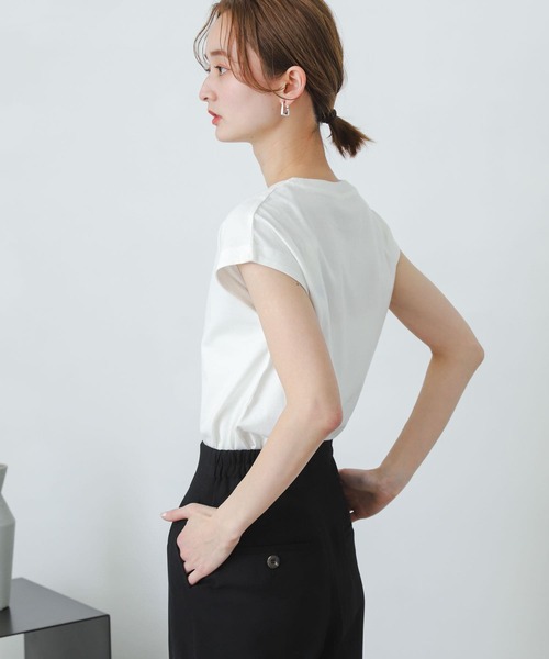 SENSE OF PLACE by URBAN RESEARCH（センスオブプレイスバイアーバンリサーチ）の「オーガニックコットンフレンチスリーブTシャツ（Tシャツ/カットソー・レディース・ブラック/レッド/オフホワイト/グリーン/ホワイト系その他/ライトベージュ/ピンク・ONE）」の19枚目の写真