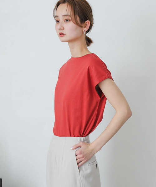 SENSE OF PLACE by URBAN RESEARCH（センスオブプレイスバイアーバンリサーチ）の「オーガニックコットンフレンチスリーブTシャツ（Tシャツ/カットソー・レディース・ブラック/レッド/オフホワイト/グリーン/ホワイト系その他/ライトベージュ/ピンク・ONE）」の17枚目の写真