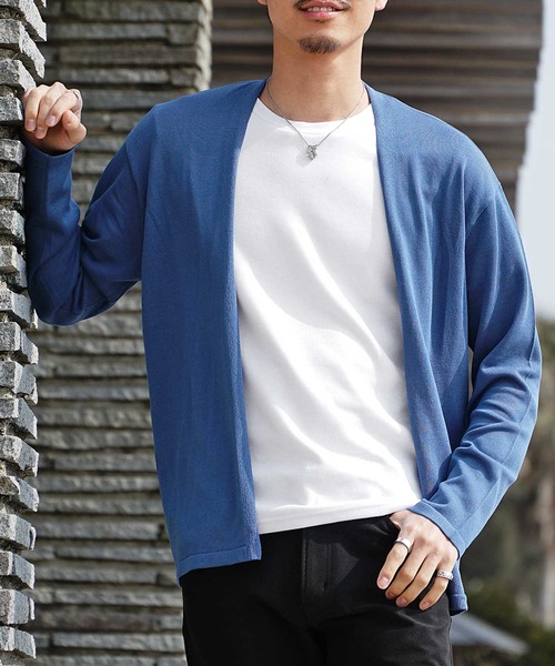 JOKER（ジョーカー）の「【JOKER】接触冷感 ボタンレス トッパー カーディガン メンズ 春服（カーディガン/ボレロ・メンズ・ブラック/オフホワイト/ブルー/グリーン・M/L/XL）」の5枚目の写真