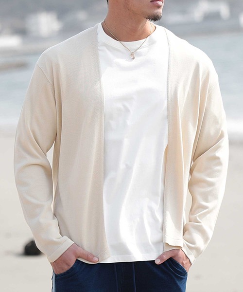 JOKER（ジョーカー）の「【JOKER】接触冷感 ボタンレス トッパー カーディガン メンズ 春服（カーディガン/ボレロ・メンズ・ブラック/オフホワイト/ブルー/グリーン・M/L/XL）」の8枚目の写真