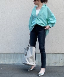 Emma Taylor | パール釦ボリュームスリーブストライプブラウス7分袖(シャツ/ブラウス)