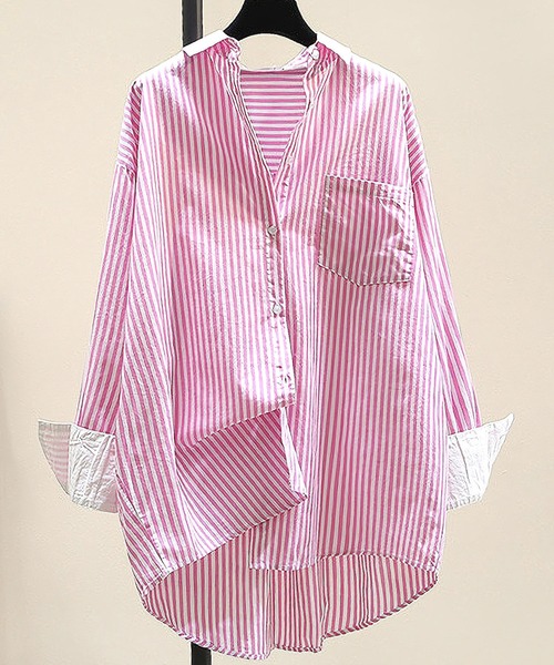 Dita(ディータ)の「ストライプルーズシャツ(シャツ/ブラウス・レディース・ピンク/グリーン/ブルー/オレンジ・M/L/XL)」の4枚目の写真