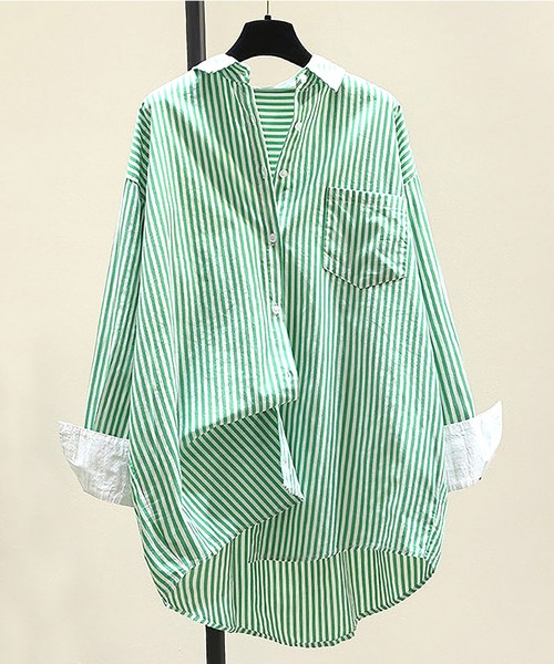 Dita(ディータ)の「ストライプルーズシャツ(シャツ/ブラウス・レディース・ピンク/グリーン/ブルー/オレンジ・M/L/XL)」の2枚目の写真
