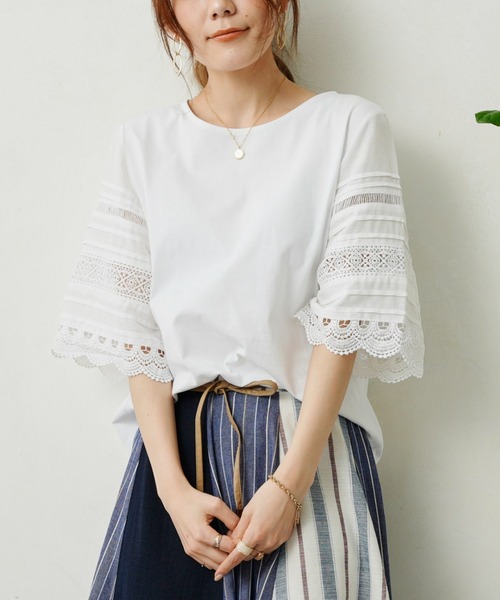 Chez toi（シェトワ）の「袖レース切替オーガニックコットンプルオーバー（Tシャツ/カットソー・レディース・ブラック/オフホワイト/キャメル・FREE）」の21枚目の写真