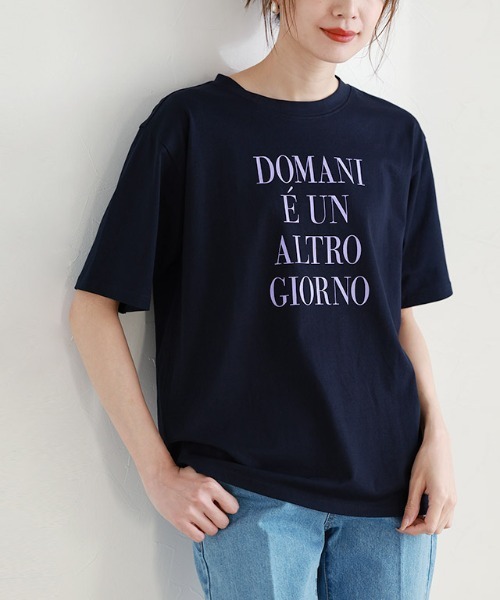 Pierrot(ピエロ)の「シルケットコットンロゴTシャツ(Tシャツ/カットソー・レディース・ネイビー/オフホワイト/チャコール・M/L)」の3枚目の写真