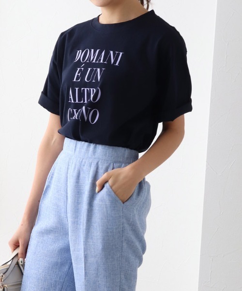 Pierrot(ピエロ)の「シルケットコットンロゴTシャツ(Tシャツ/カットソー・レディース・ネイビー/オフホワイト/チャコール・M/L)」の4枚目の写真