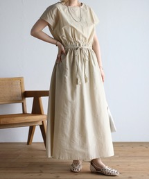 【Fizz/フィズ】 フレンチスリーブウエスト切替えマキシ丈ワンピース