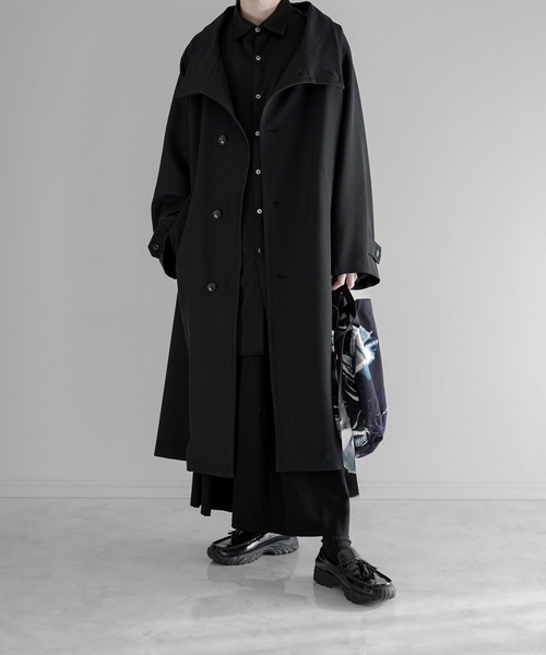 ジャケット・アウター groundY ZIPUP STANDING COLLAR LONG SHIRT GROUND Y(グラウンドワイ) GABARDINE ZIP-UP STANDING COLLAR LONG