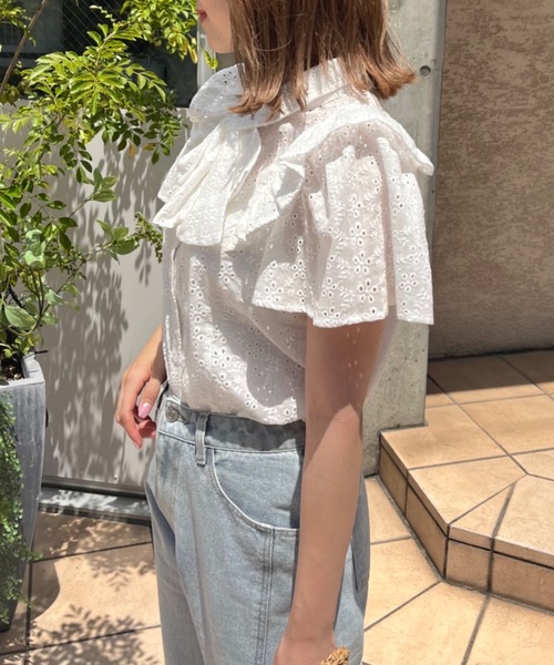 OLIVE des OLIVE(オリーブデオリーブ)の「ボウタイリボンフリル袖ブラウス(シャツ/ブラウス・レディース・ホワイト/オフホワイト/サックスブルー・FREE)」の12枚目の写真