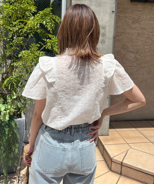 OLIVE des OLIVE(オリーブデオリーブ)の「ボウタイリボンフリル袖ブラウス(シャツ/ブラウス・レディース・ホワイト/オフホワイト/サックスブルー・FREE)」の13枚目の写真