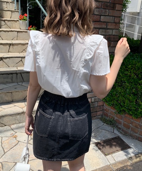 OLIVE des OLIVE(オリーブデオリーブ)の「ボウタイリボンフリル袖ブラウス(シャツ/ブラウス・レディース・ホワイト/オフホワイト/サックスブルー・FREE)」の7枚目の写真