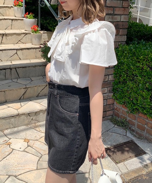 OLIVE des OLIVE(オリーブデオリーブ)の「ボウタイリボンフリル袖ブラウス(シャツ/ブラウス・レディース・ホワイト/オフホワイト/サックスブルー・FREE)」の6枚目の写真