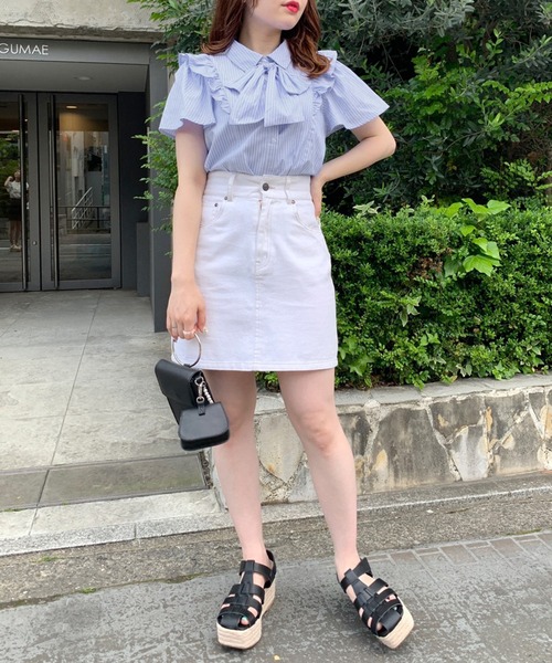 OLIVE des OLIVE(オリーブデオリーブ)の「ボウタイリボンフリル袖ブラウス(シャツ/ブラウス・レディース・ホワイト/オフホワイト/サックスブルー・FREE)」の14枚目の写真